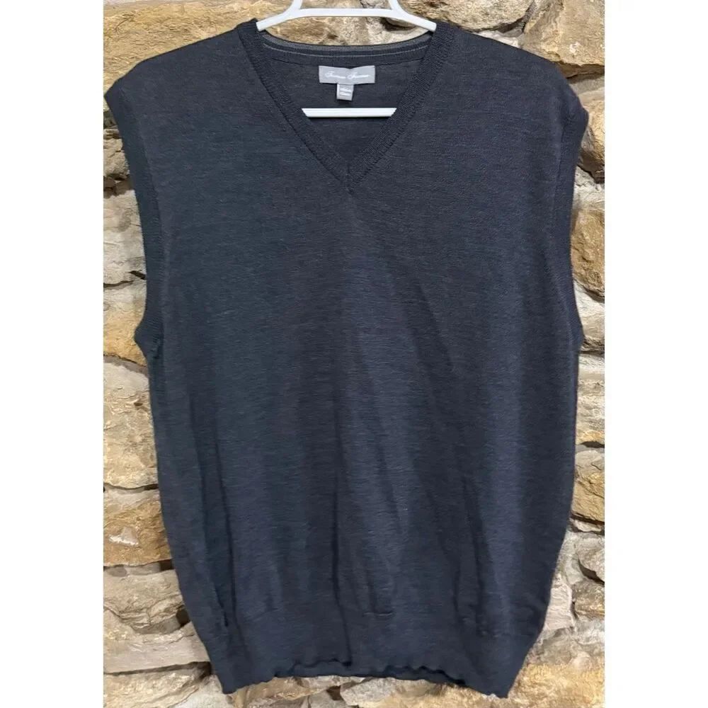 Men’s Toscano Firenze Italy Grey Merino wool v-neck Vest size Large